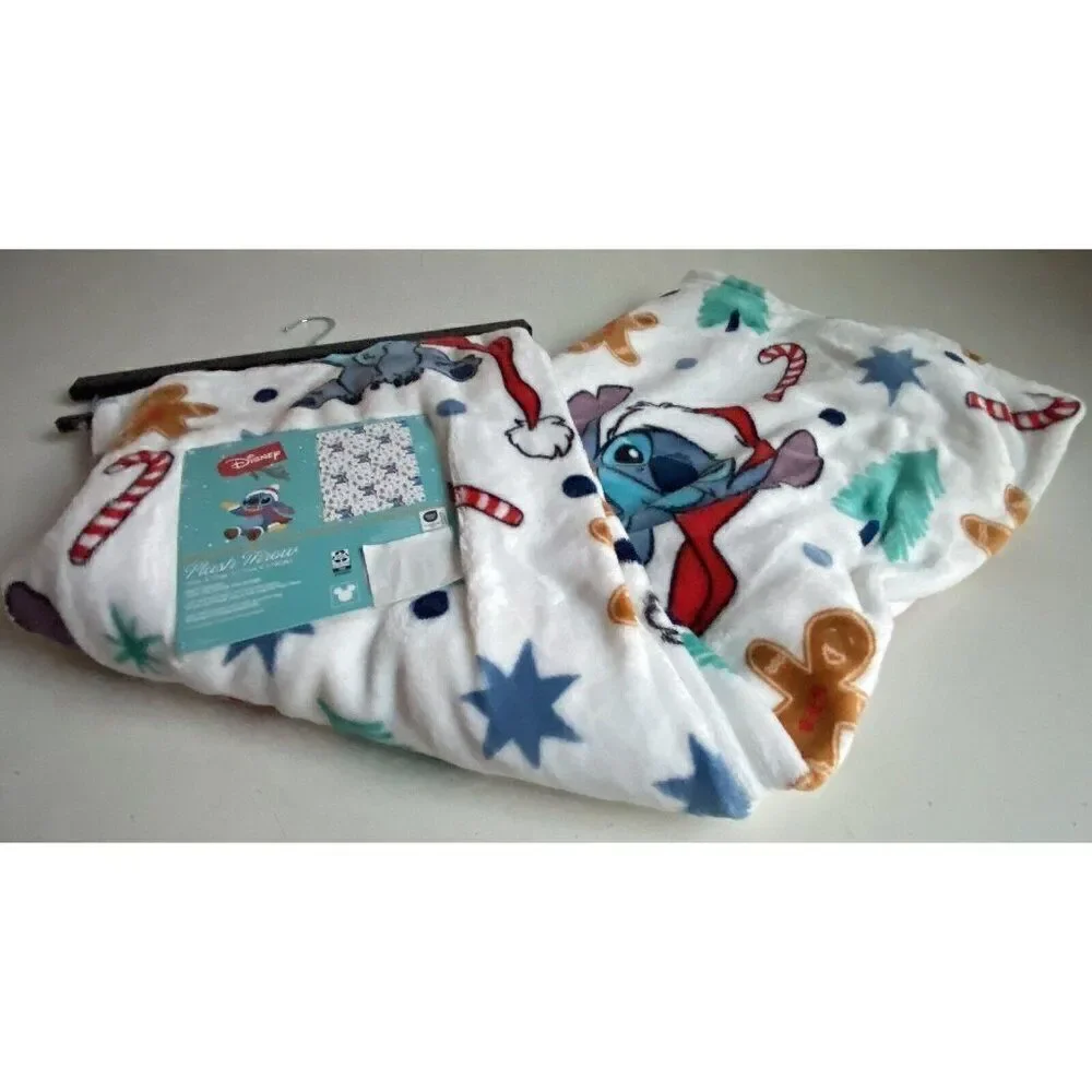Disney Stitch Christmas Gingerbread Cookie Blanket Throw 50 X 70” Candy Cane NEW
